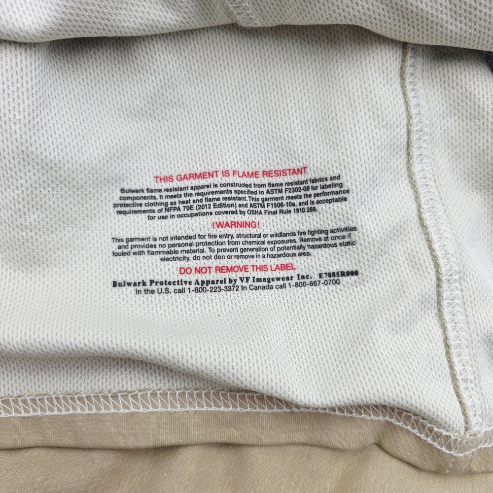 Bulwark FR iQ Series Mens XXL Tall 2XLT Khaki Tan Flame Resistant Henley Shirt - Picture 16 of 16
